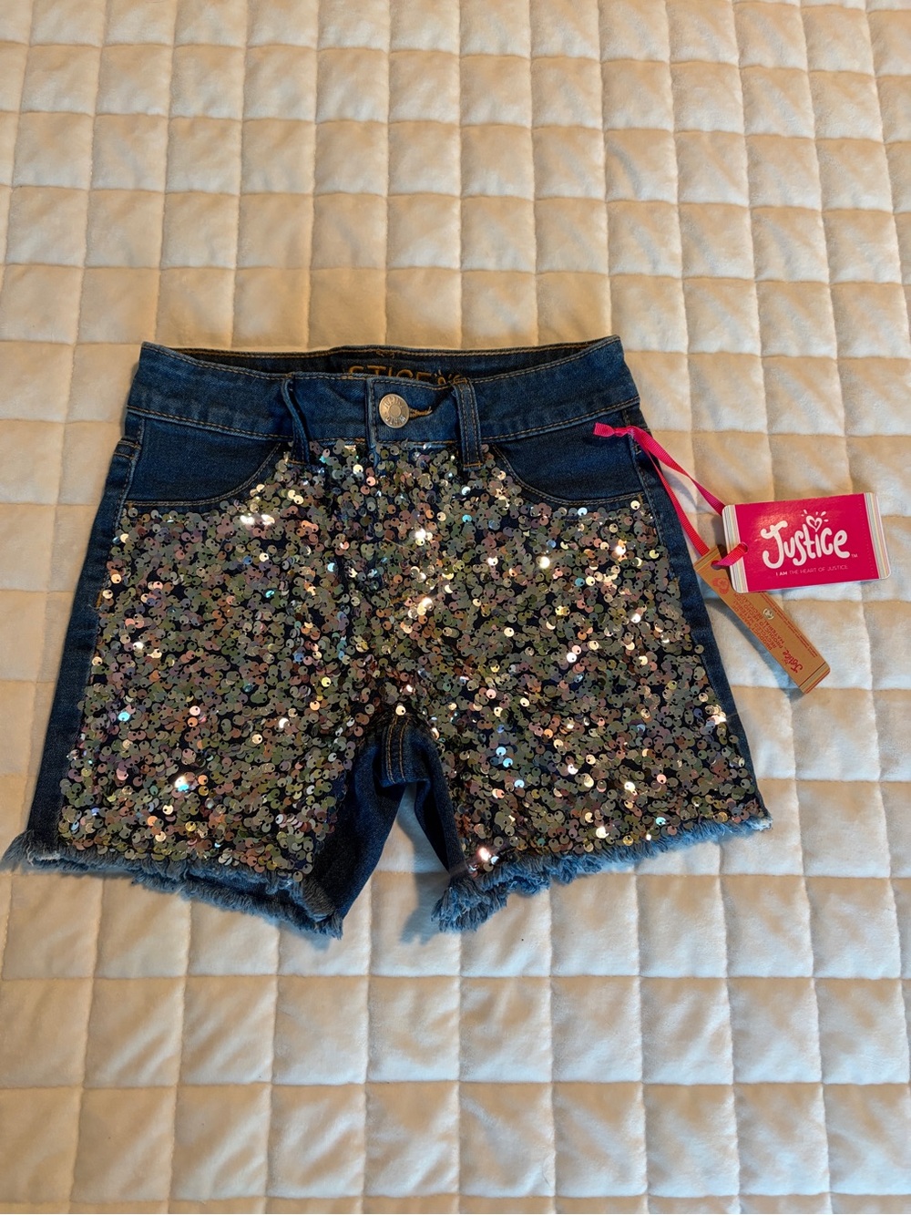 Justice Denim Shorts with Iridescent Sequins